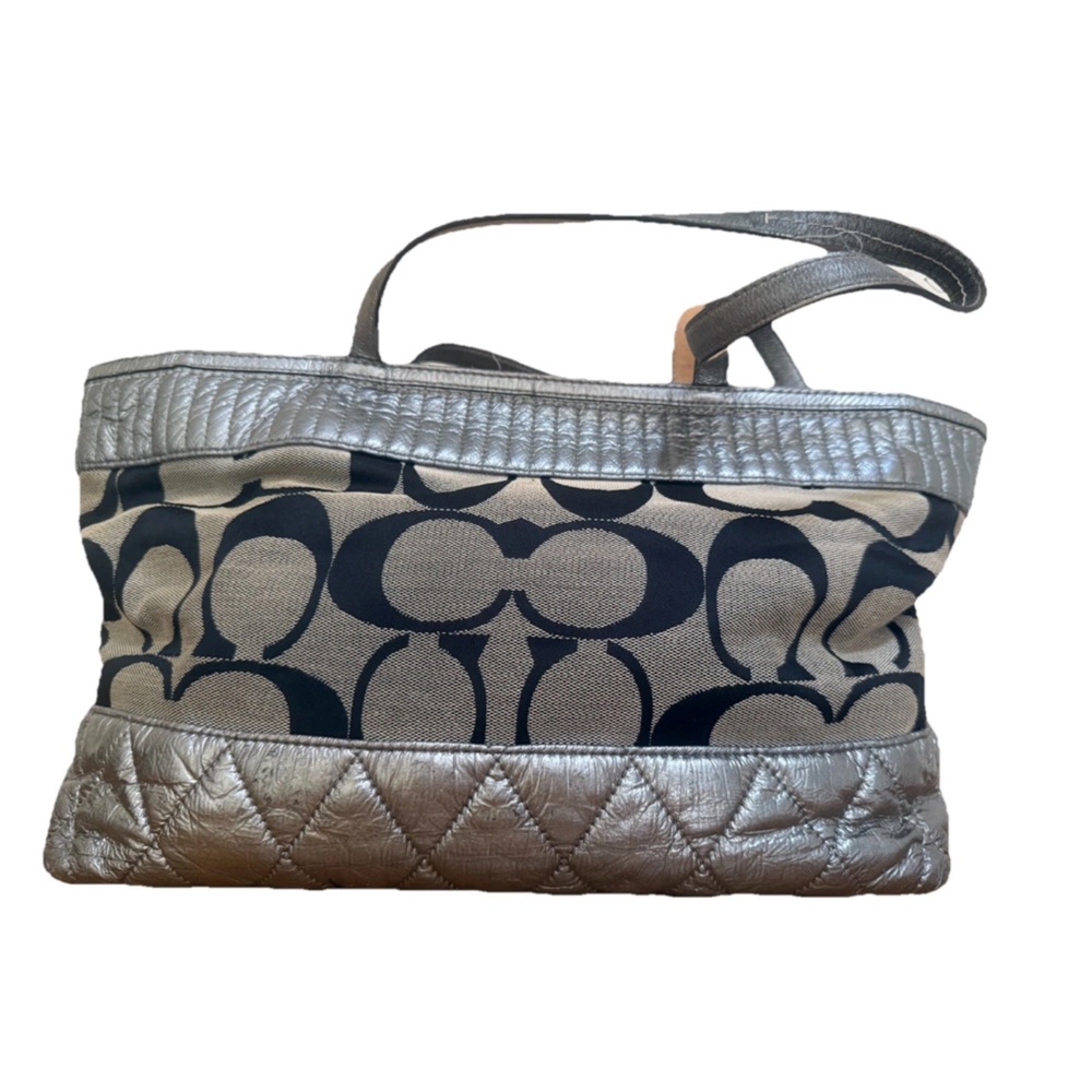 Coach Poppy Metallic Tote Quilted Signature Shoulder Handbag Purse retro Coach.